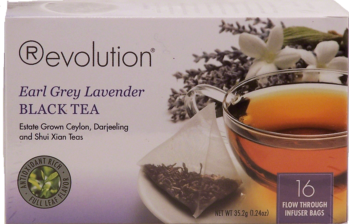 Revolution  earl grey lavender black tea, estate grown ceylon, darjeeling, and shui xian teas, 16 bags Full-Size Picture